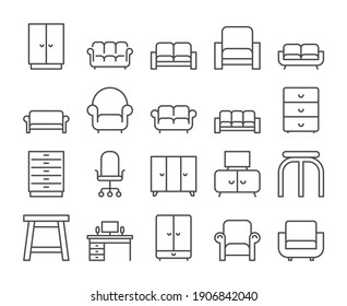 Furniture icon  Home interior line icons set  Vector illustration  Editable stroke 