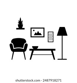 Furniture icon. Interior. Black silhouette. Front view. Vector simple flat graphic illustration. Isolated object on a white background. Isolate.