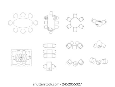 furniture icon interior plan view top set vector. architecture house table line home outline apartment collection isolated layout design project blueprint.