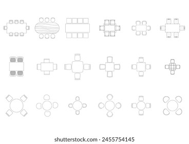 furniture icon interior plan view top set vector. architecture house table line home outline apartment collection isolated layout design project blueprint.