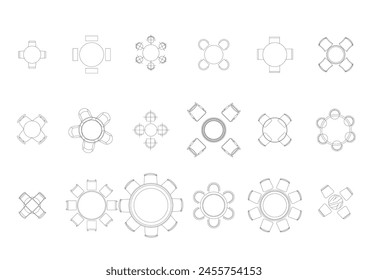 Möbel-Ikone Innenraum Paket Ansicht Obere Set Vektorgrafik. Architecture House Table Line Home Outline Wohnung Kollektion Isolated Layout Design Projekt Blaupause.