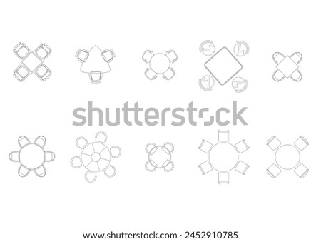 furniture icon interior plan view top set vector. architecture house table line home outline apartment collection isolated layout design project blueprint.