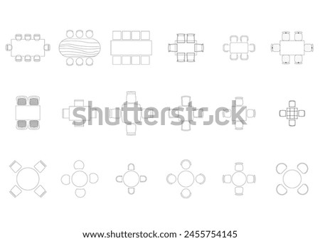 furniture icon interior plan view top set vector. architecture house table line home outline apartment collection isolated layout design project blueprint.