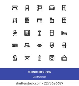 Furniture icon pack in outline style vector design