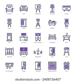 Furniture icon pack for your website design, logo, app, and user interface. Furniture icon dual tone design. Vector graphics illustration and editable stroke.
