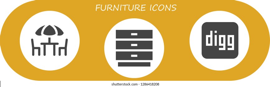  furniture icon set. 3 filled furniture icons. Simple modern icons about  - Chairs, Drawers, Digg