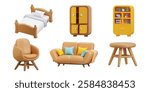 Furniture icon set 3d render concept of home appliance icon 3d vector illustration
