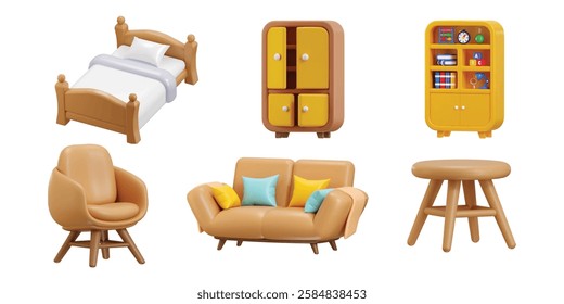 Furniture icon set 3d render concept of home appliance icon 3d vector illustration