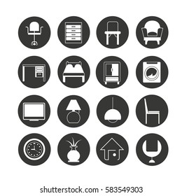 furniture icon set in circle button