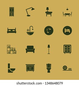 furniture icon set with desk table lamp, double bed and toilet vector illustration