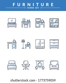 Furniture Icon Set with dual color and shadow. modern and simple linear web icons