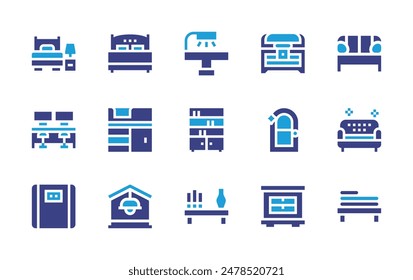 Furniture icon set. Duotone color. Vector illustration. Containing coworking, door, bookcase, house, changingtable, sofa, towelrail, shelf, closet.