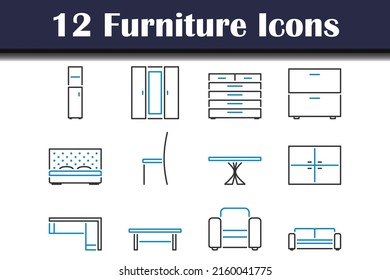 Furniture Icon Set. Editable Bold Outline With Color Fill Design. Vector Illustration.
