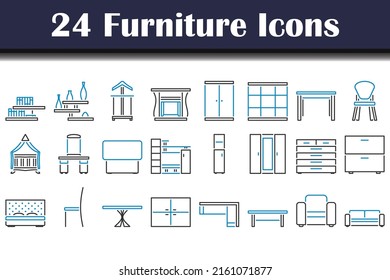 Furniture Icon Set. Editable Bold Outline With Color Fill Design. Vector Illustration.