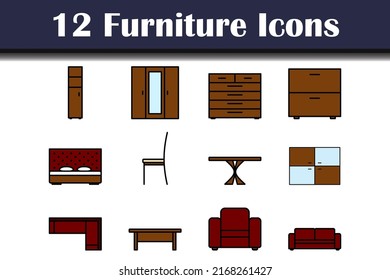 Furniture Icon Set. Editable Bold Outline With Color Fill Design. Vector Illustration.
