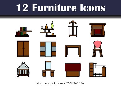 Furniture Icon Set. Editable Bold Outline With Color Fill Design. Vector Illustration.
