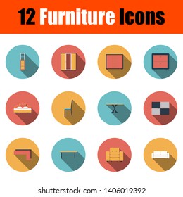 Furniture Icon Set. Flat Design With Long Shadow. Vector illustration.