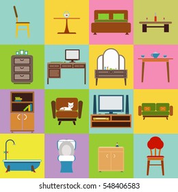 Furniture icon set flat design vector illustration