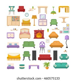 Furniture icon set in flat style isolated on a white background