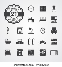 Furniture icon set flat vector isolated on grey background