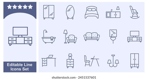 Furniture icon set. Home interior symbol template for graphic and web design collection logo vector illustration