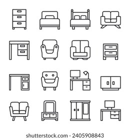 Furniture icon set isolated on white