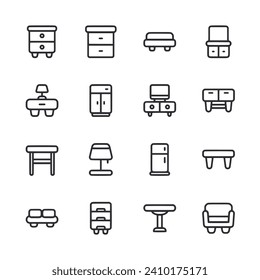 Furniture icon set isolated on white
