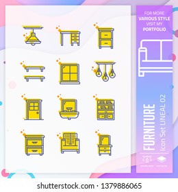 Furniture icon set with lineal style for furniture store. Business icon bundle can use for website, app, UI, infographic, print template and presentation.