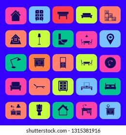 furniture icon set with location restaurant, double bed and chaise lounge vector illustration