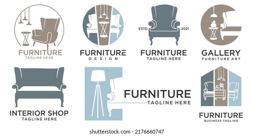 Furniture icon set logo design. Furniture store and Interior design logo concept.