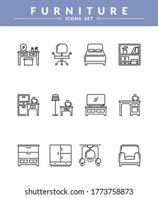 Furniture Icon Set.  modern and simple linear for web icons