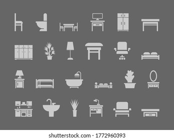 Furniture icon set. Monochrome silhouette isolated vector illustration.