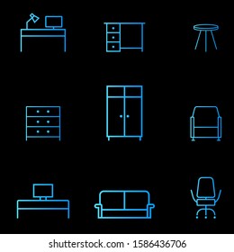 furniture icon set. on black background isolated vector illustration