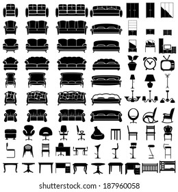 furniture icon set on white background. Vector.