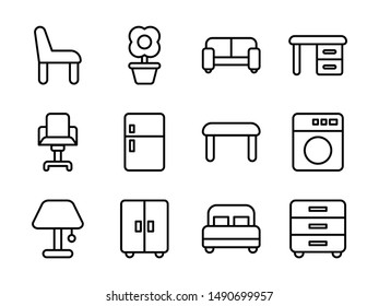 
Furniture Icon Set Outline Style