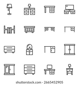 Möbel Symbol Set Umriss Vektor Startseite Interieur und Dekor Symbole