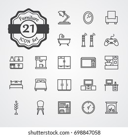Furniture icon set outline vector isolated on grey background