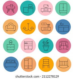 Furniture icon set . Furniture pack vector elements for infographic web. with trend color