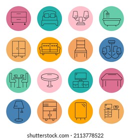 Furniture icon set . Furniture pack vector elements for infographic web. with trend color