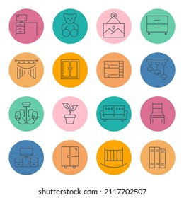Furniture icon set . Furniture pack vector elements for infographic web. with trend color