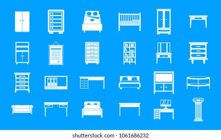 Furniture icon set. Simple set of furniture vector icons for web design isolated on blue background