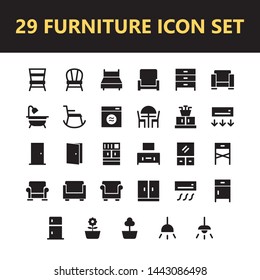 Furniture icon set with solid glyph style vector isolated