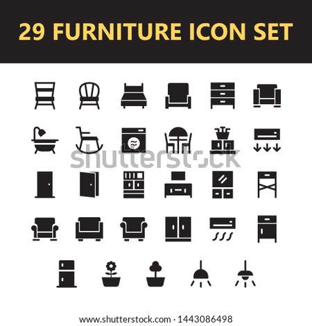 Furniture icon set with solid glyph style vector isolated