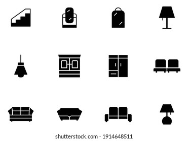 conjunto de iconos de mobiliario vector de estilo sólido