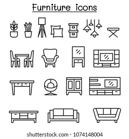 Furniture icon set in thin line style