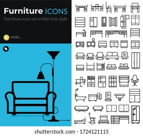 Furniture icon set in thin line style