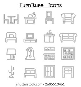 Furniture icon set in thin line style