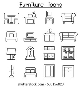 Furniture icon set in thin line style