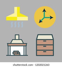 furniture icon set. vector set about drawers, fireplace, move and extractor hood icons set.