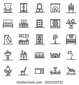 Furniture icon set - vector illustration . interior, sofa, couch, chair, cupboard, wardrobe, table, cabinet, drawer, thin line icons .